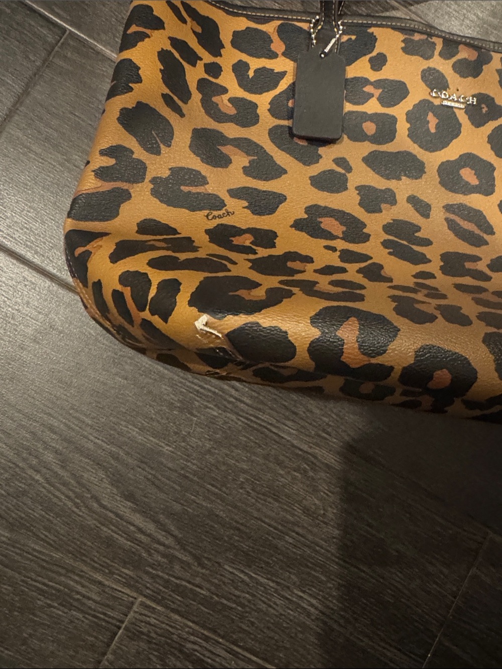 Coach Leopard-Print Leather Tote - Tan/Black - Picture 2 of 7